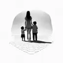 Mother facing backwards holding hands with a 2 year old boy and a 3 year old girl. tattoo design idea