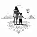 Mother facing backwards holding hands with a 2 year old boy and a 3 year old girl. tattoo design idea