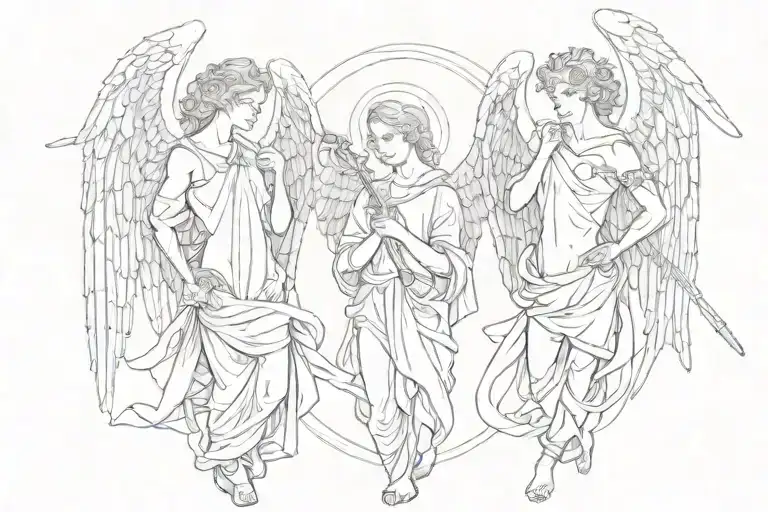 angels michael gabriel and raphael tattoo design idea