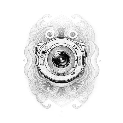 Camera lens with intricate details tattoo design idea