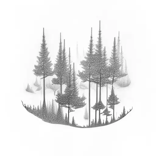 Drawing tools forming a forest landscape tattoo design idea