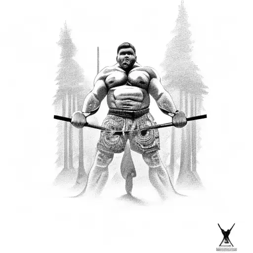 strong man worshiping with bent knees and arms spread out tattoo design idea