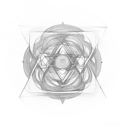 A series of interconnected geometric shapes forming a labyrinth, symbolizing the journey of personal development and discovering inner spirituality tattoo design idea