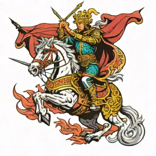 Saint George riding his horse with his spear killing the dragon tattoo design idea
