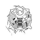 dracula castle over the full moon with bats tattoo design idea