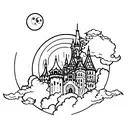 dracula castle over the full moon with bats tattoo design idea
