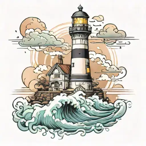 Lighthouse stormy condition tattoo design idea