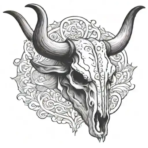 Longhorn bull skull tattoo design idea