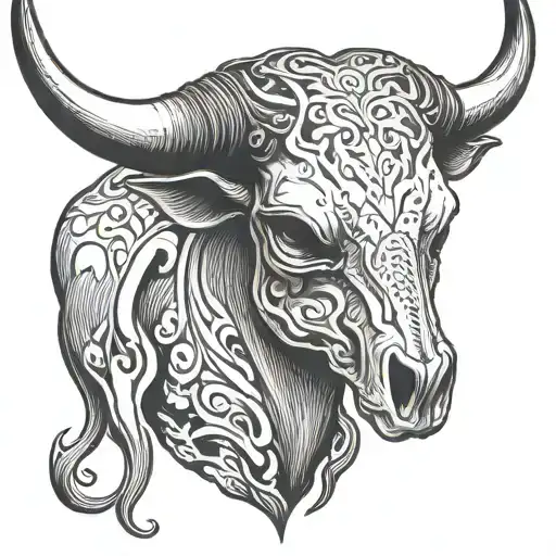 Longhorn bull skull tattoo design idea