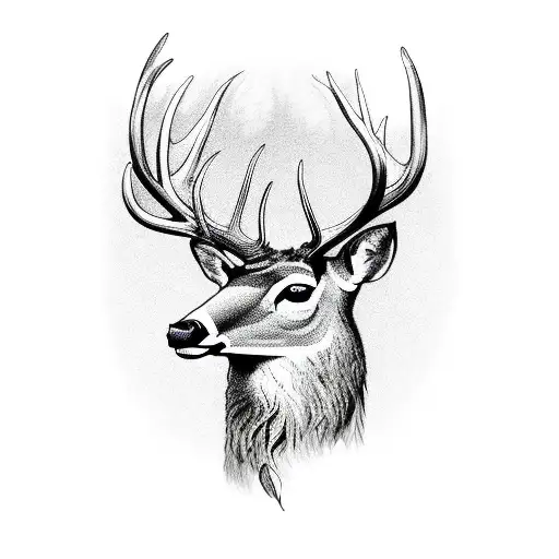 A majestic deer with antlers that transform into branches, surrounded by a dark forest tattoo design idea