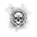 A motorcycle engine with gears and pistons forming a skull tattoo design idea