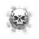 A motorcycle engine with gears and pistons forming a skull tattoo design idea