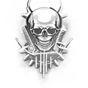 A motorcycle engine with gears and pistons forming a skull tattoo design idea