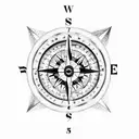 A compass with the time 5:14:22 with mountains and California imagery  tattoo design idea