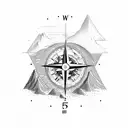 A compass with the time 5:14:22 with mountains and California imagery  tattoo design idea