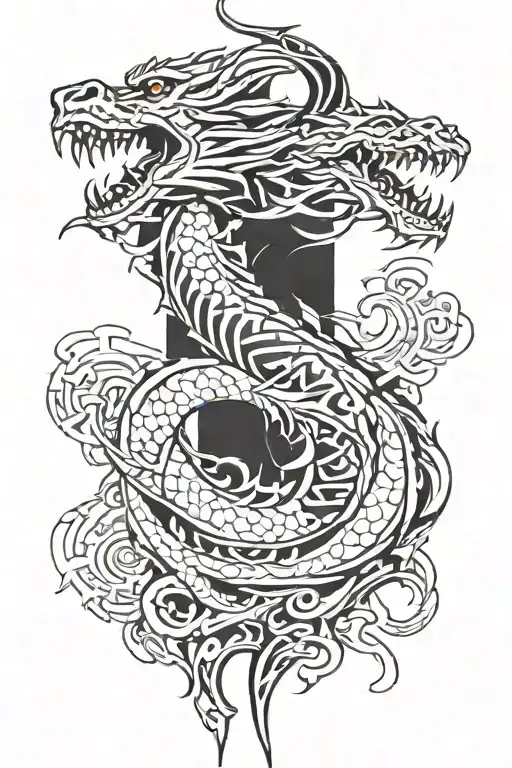 dragon and warrior  tattoo design idea