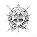 cross, vines and thorn crown tattoo design idea