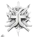 cross, vines and thorn crown tattoo design idea