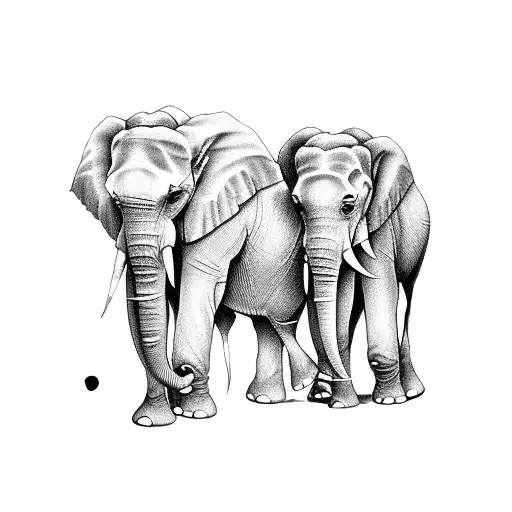 2 adult elephants with 3 small elephants hugging tattoo design idea