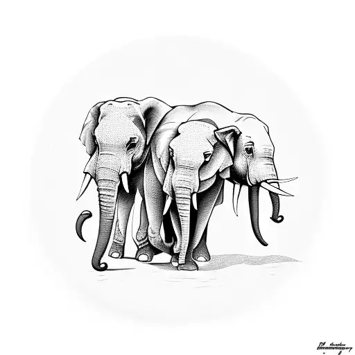 2 adult elephants with 3 small elephants hugging tattoo design idea