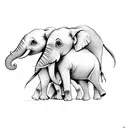 2 adult elephants with 3 small elephants hugging tattoo design idea