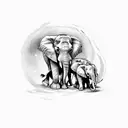 2 adult elephants with 3 small elephants hugging tattoo design idea