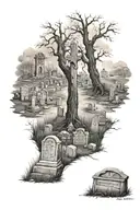 graveyard scene tattoo design idea