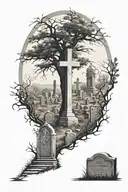 graveyard scene tattoo design idea