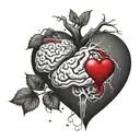 a realistic heart and brain, connected together, symbolizing balance. Both elements should be equally prominent tattoo design idea