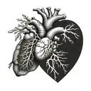 a realistic heart and brain, connected together, symbolizing balance. Both elements should be equally prominent tattoo design idea