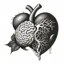 a realistic heart and brain, connected together, symbolizing balance. Both elements should be equally prominent tattoo design idea