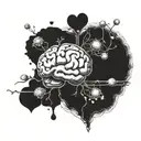 a realistic heart and brain, connected together, symbolizing balance. Both elements should be equally prominent tattoo design idea