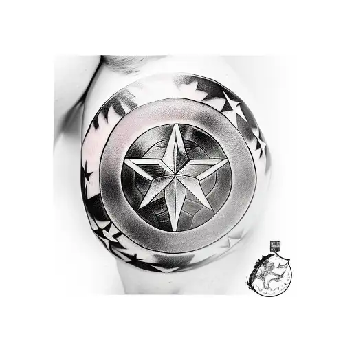 winter soldier arm, captain american shield tattoo design idea