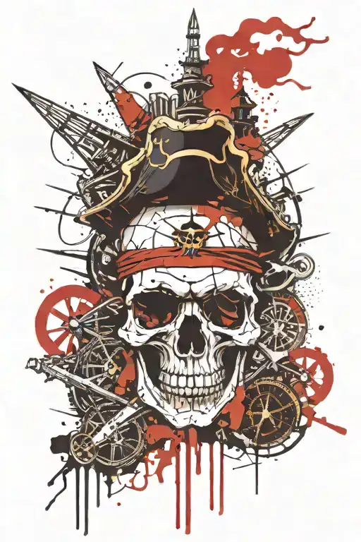 pirate skull with compass tattoo design idea