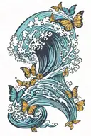 wave with simi colon and butterflys tattoo design idea