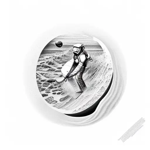 surfing on the surface of Mars tattoo design idea