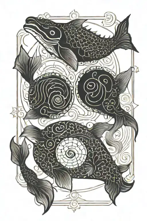 gemini whale 52 hz whale yin yang koi fish birthday 03-07-1983 roman numerals tattoo design idea