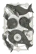 gemini whale 52 hz whale yin yang koi fish birthday 03-07-1983 roman numerals tattoo design idea