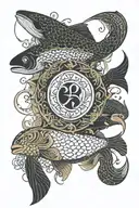 gemini whale 52 hz whale yin yang koi fish birthday 03-07-1983 roman numerals tattoo design idea