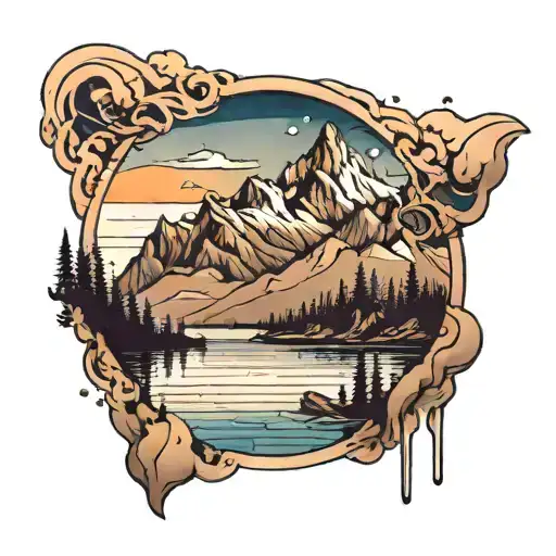 Mountains with a lake infront tattoo design idea