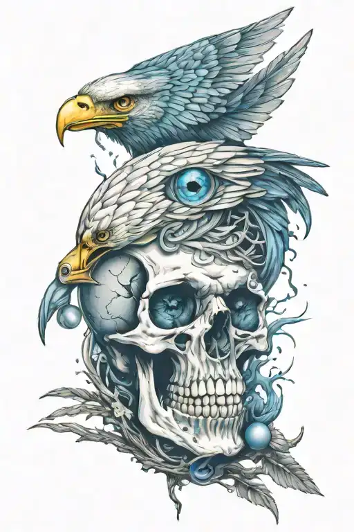 skull eagle eye blue tattoo design idea