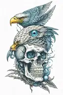 skull eagle eye blue tattoo design idea