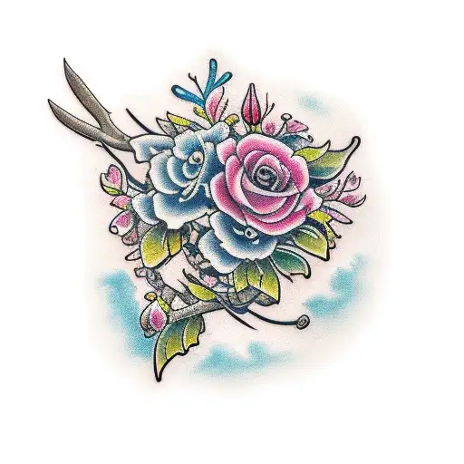 Mockingbird with flowers  tattoo design idea