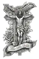  jesus on a cross, with the quote Isaiah 60:22 "When the time is right, I, THE LORD, will make it happen." tattoo design idea