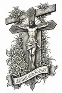  jesus on a cross, with the quote Isaiah 60:22 "When the time is right, I, THE LORD, will make it happen." tattoo design idea