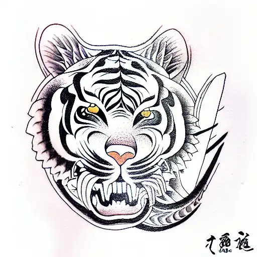 Surfing tiger tattoo design idea