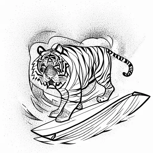 Surfing tiger tattoo design idea