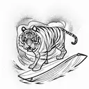 Surfing tiger tattoo design idea