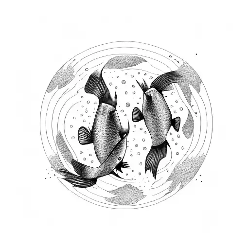 two beautiful coi fish swimming in a circle, in a fishbowl tattoo design idea