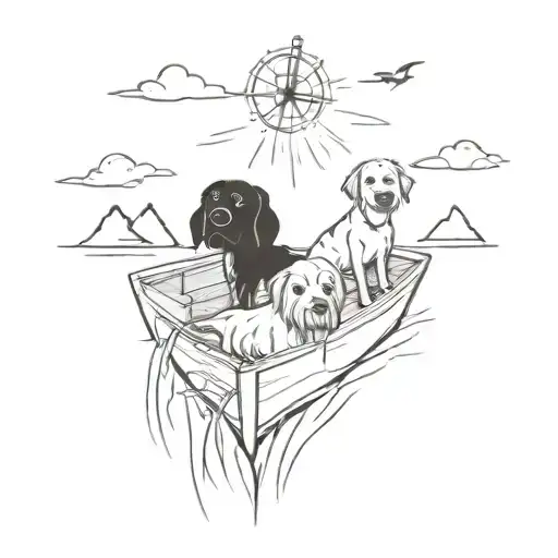 my two dogs guarding me from demons on a boat in a storm tattoo design idea
